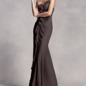 Ruched Long Bridesmaid Dress with Ruffles
